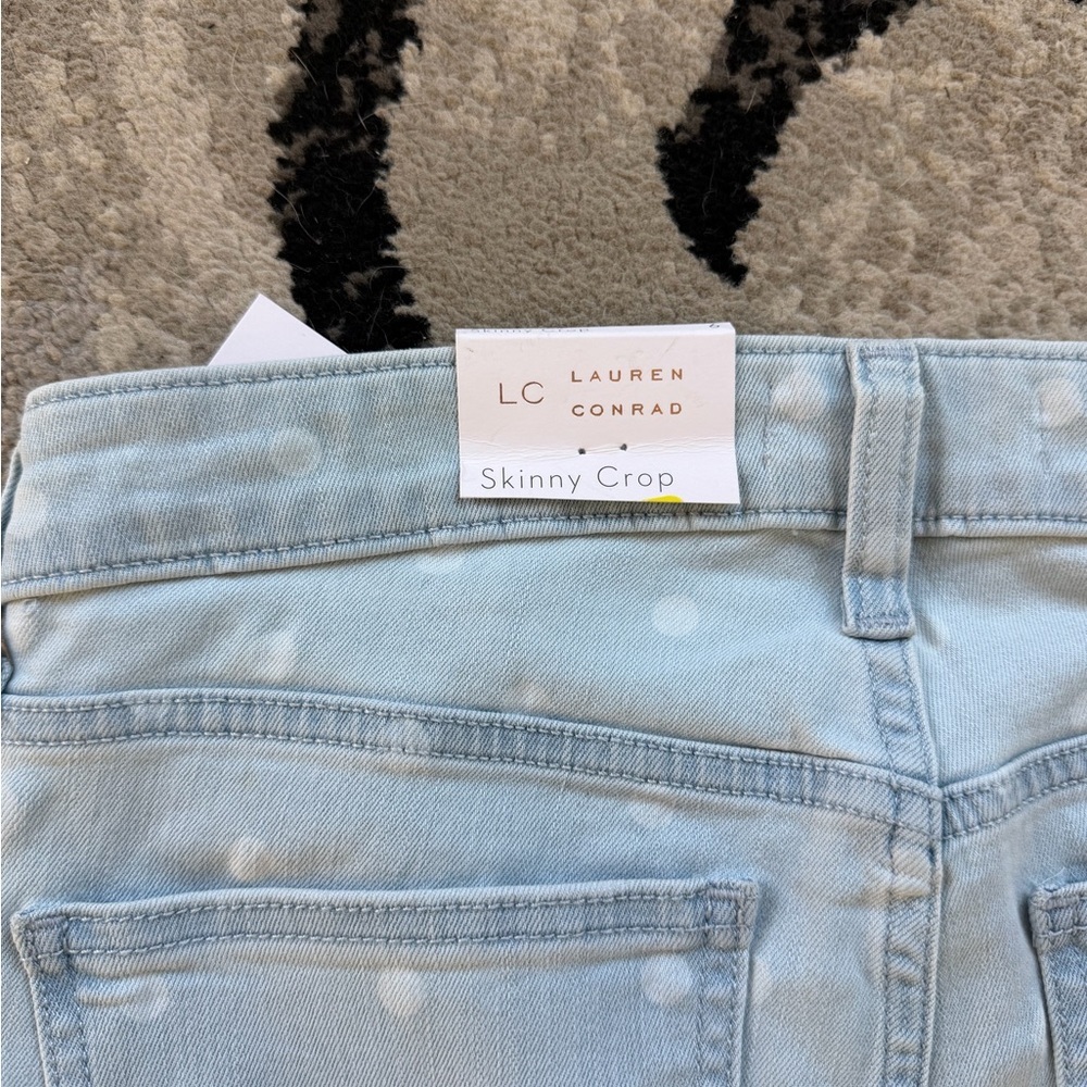 NWT LC Lauren Conrad Light Blue Polka Dot Cropped Jeans Skinny crop - Picture 7 of 9